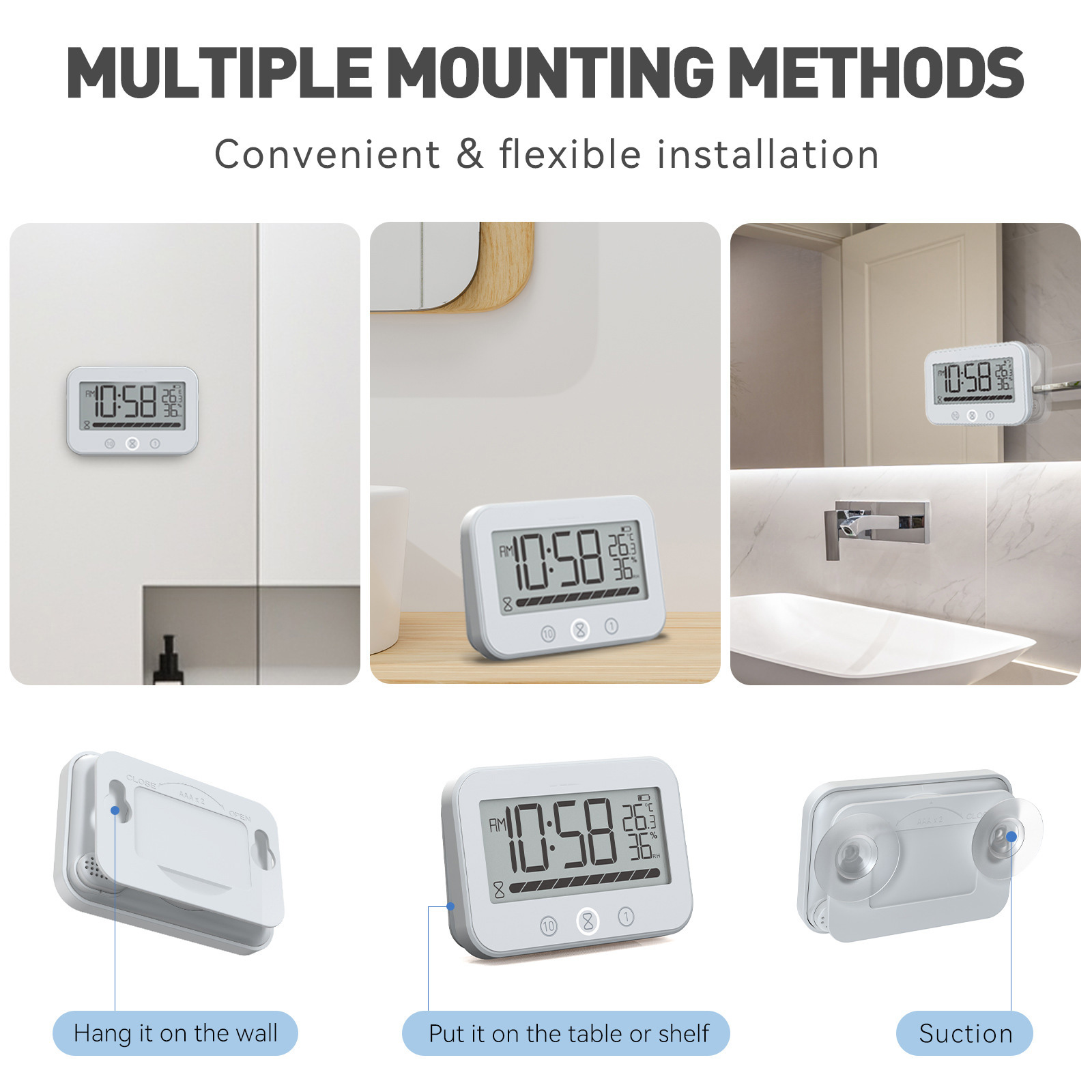 Family Friendly Bath Clock Shower Clock Countdown Functionality, Temperature Gauges Durability Waterproof Construction