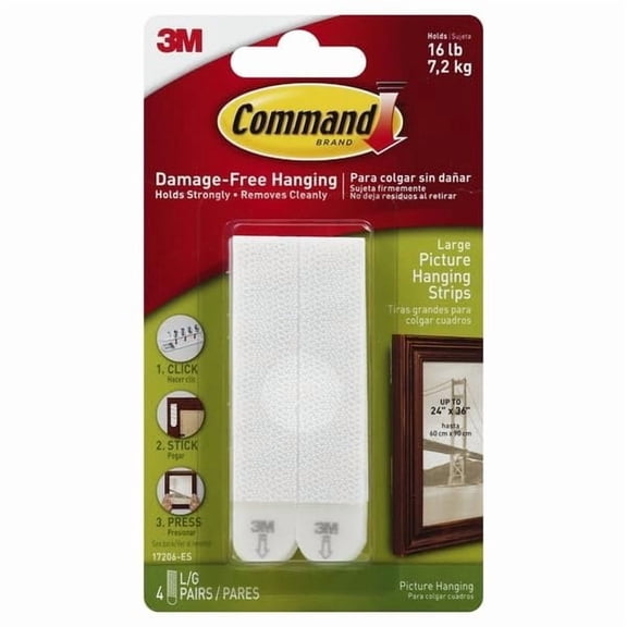 Command Picture Hanging Strips Removable - 4 Pairs, 0.5" x 3.63", White