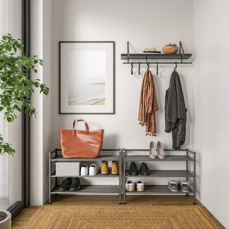 Seville Classics, Shoe Storage Rack, 3-Tier Stackable Resin, Gray
