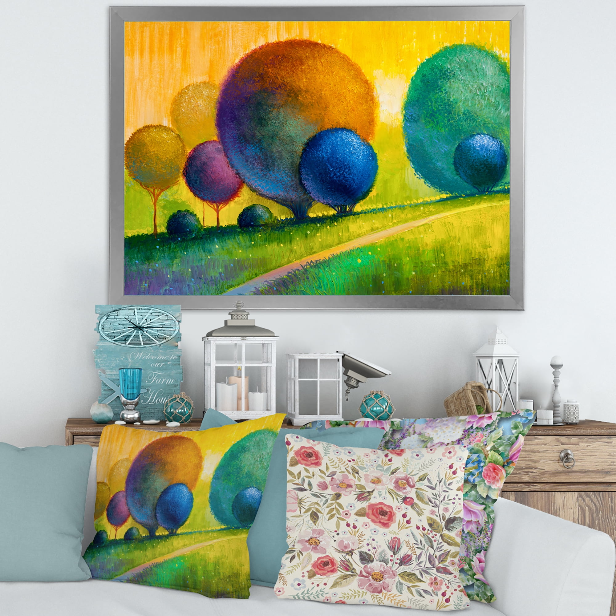 Designart 'Ornamental Colourful Trees III' Modern Framed Art Print