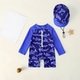thumbnail image 2 of YDFCWXW Baby Boys UPF 50+ Sun Protection One Piece Rashguard Swimsuit with Hat (Blue, 18-24 Months), 2 of 6