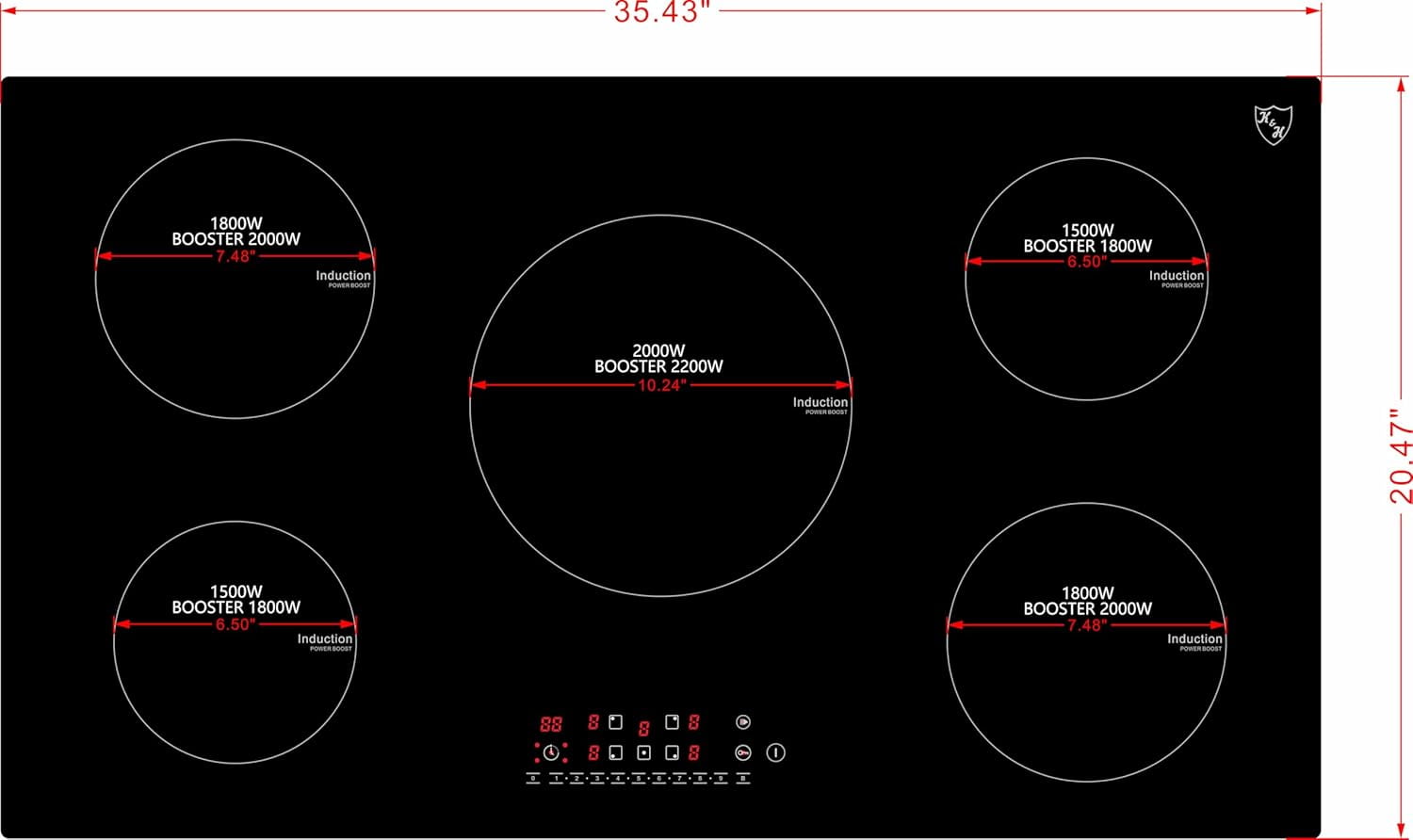 K&H 5 Burner 36 Inch Built-in Induction Electric Stove Top Ceramic Cooktop Touch Control 240V 9200W IN36-9205