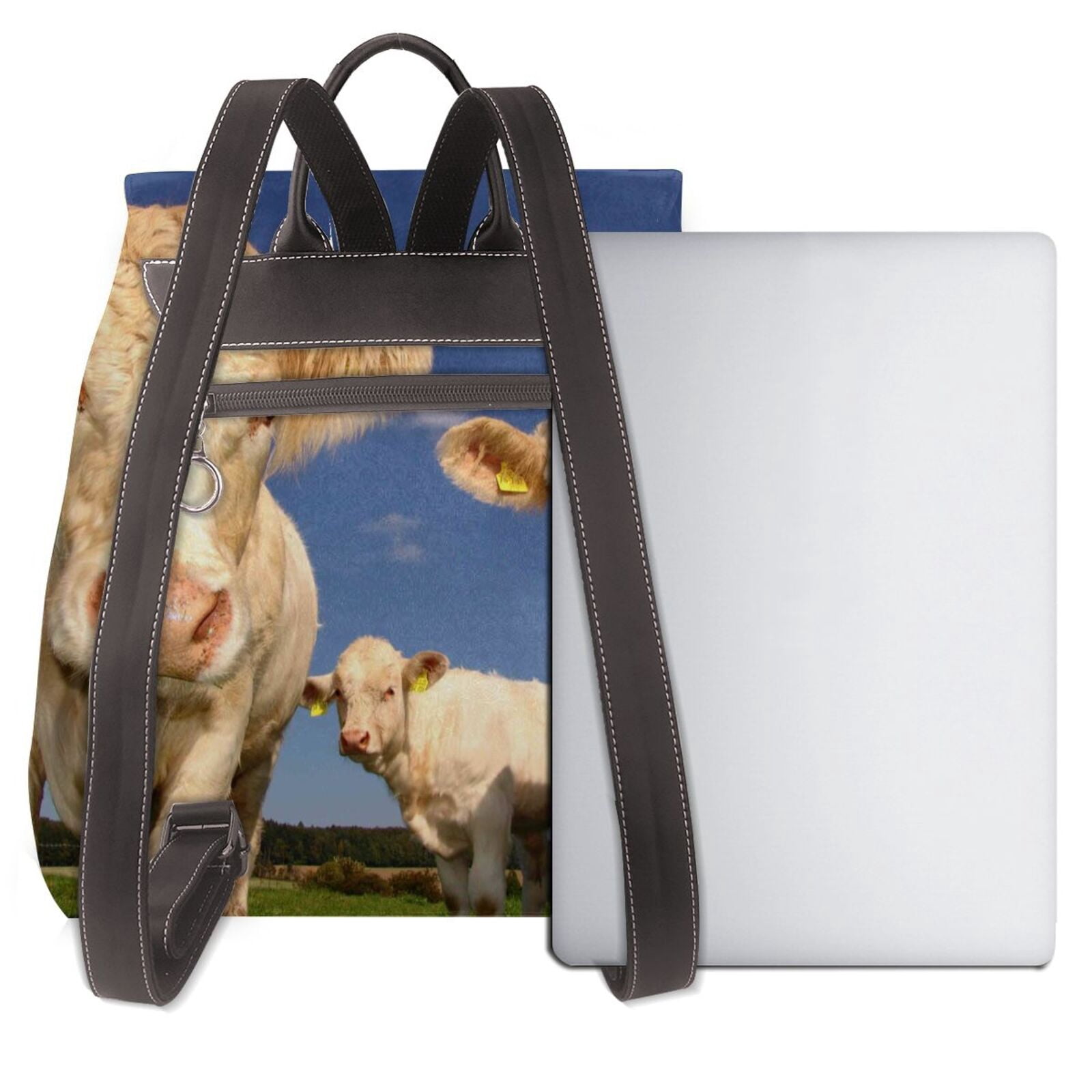 Kuqiui Cows Cattles Print Leather Backpack Purse For Women Fashion Ladies Vintage Bags Casual College Travel Backpacks bag
