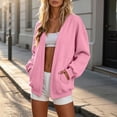 thumbnail image 5 of Oiangi Sweatshirt Cardigan Women Open Front Fleece Long Sleeve Sweater Fall Winter Cozy Warm Coat with Pockets Pink M, 5 of 8