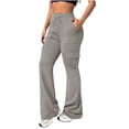 thumbnail image 6 of Cagogo Women's Cargo Flare Leg Pants with Pockets High Waisted Casual Solid Streetwear Lounge Activewear Long Trousers for Workout Daily, Gray S, 6 of 8