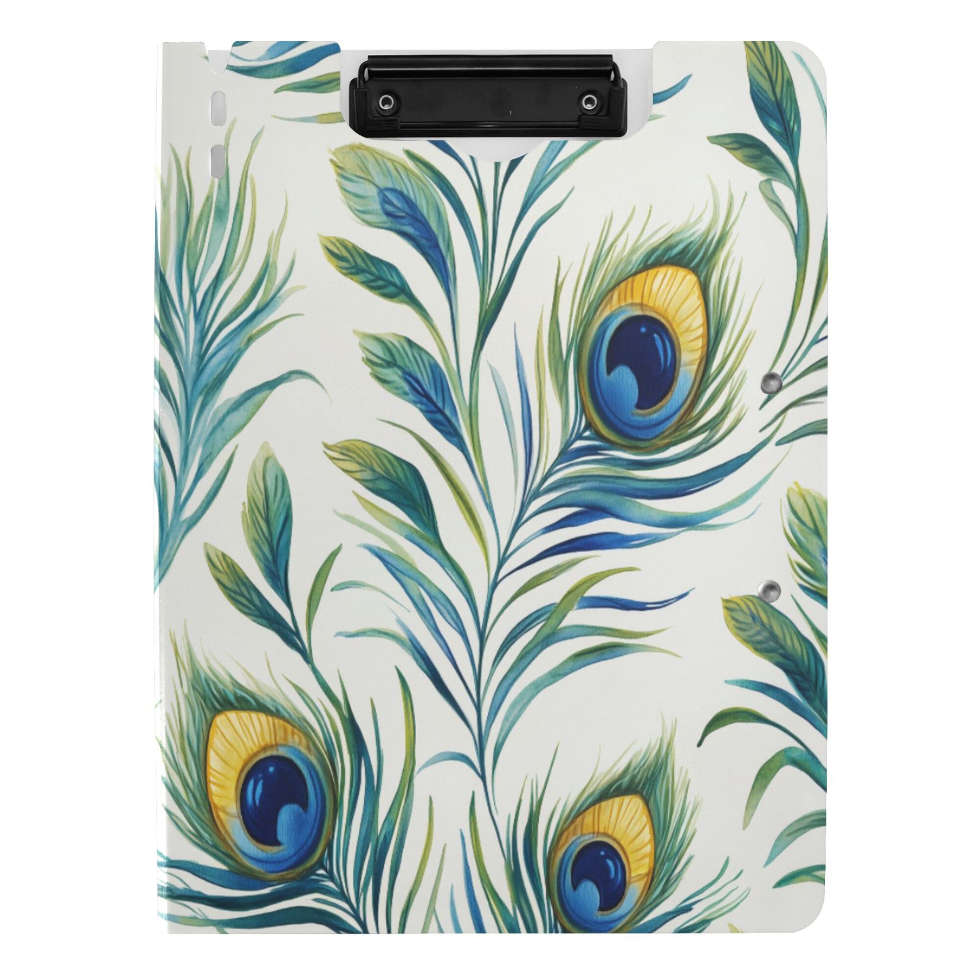 FORMRS A4 Clipboard Folder with Pen Holder Horizontal Foldable School Office Binder, Peacock Feather