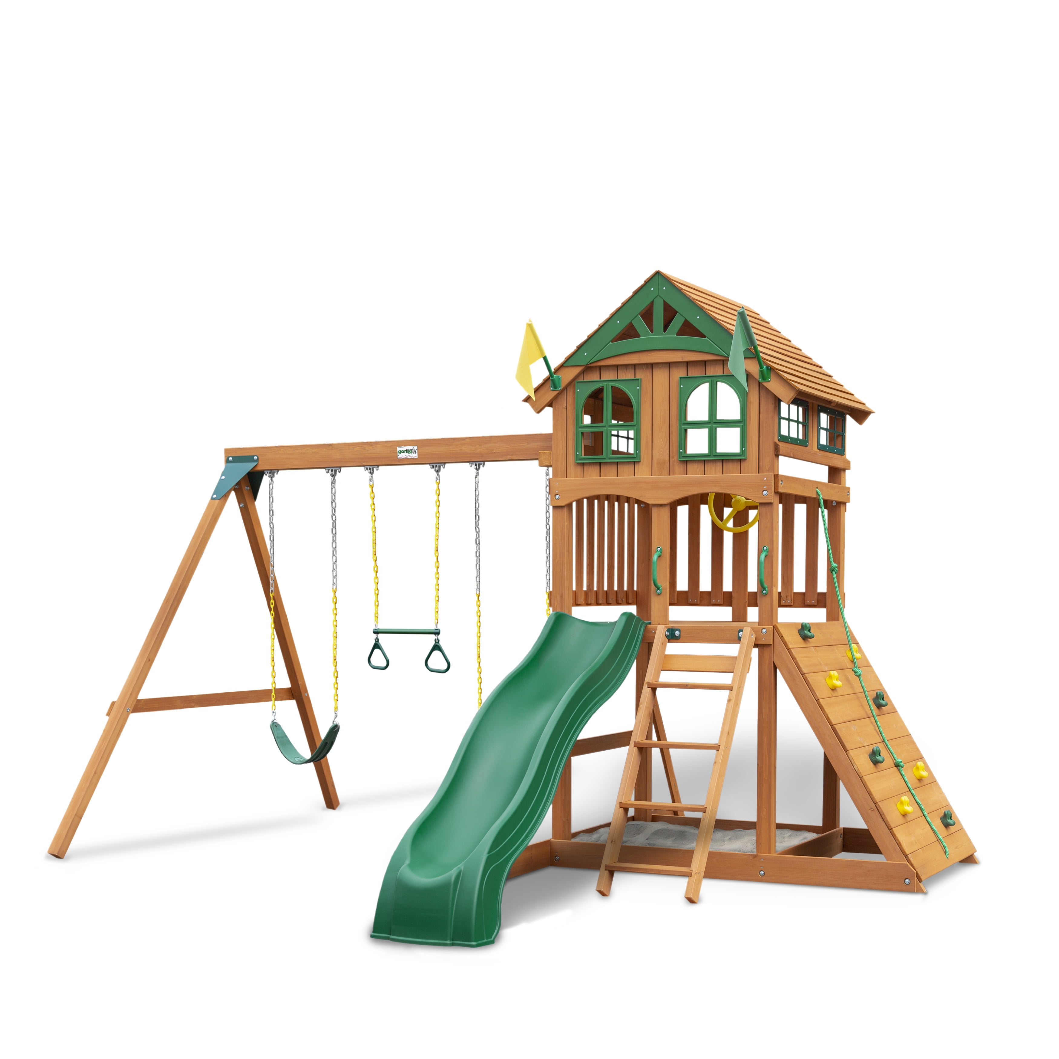 Pin on Mega fort, triple swing set, monkey bars