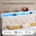 thumbnail image 4 of Queen Bed Frame with Headboard, Storage Drawers, Fast Charging Station, Led Lights, Bed Frame Queen Size with Fabric Drawers, Metal Structure, No Box Spring Needed, Easy Assembly, Beige, 4 of 7