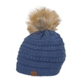 thumbnail image 1 of Gravity Threads Bonnet en Tricot Torsadé avec Pompon en Fausse Fourrure, Denim Foncé, 1 of 2