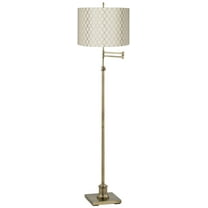 360 Lighting Swing Arm Floor Lamp Adjustable Height 70" Tall Antique Brass Off White Embroidered Hourglass Fabric Drum Shade Living Room