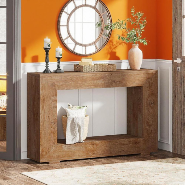 47" Farmhouse Console Table with Storage Shelf, Rustic Sofa Table for Behind Couch, Entryway Table for Living Room, Hallway & Home Decor