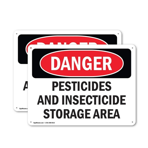 (2 Pack) Pesticides And Insecticide Storage Area OSHA Danger Sign 10 Inch X 7 Inch Plastic Sign, Weather Resistant, UV Protected for Workplace, Business, and Construction Site, Made in