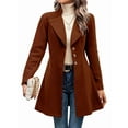 thumbnail image 2 of Women Winter Wool Blend Camel Mid-Long Coat - Singular-Breasted Lapel Jacket Outwear Coffee Color S, 2 of 9