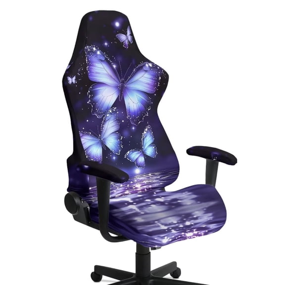 SEANATIVE Gaming Chair Seat Cover with 2 Armrest Covers, Machine Washable Non Slip Game Chair Cover with Zipper, Scratch-Resistant Furniture Protector for Gamer, Butterfly Violet