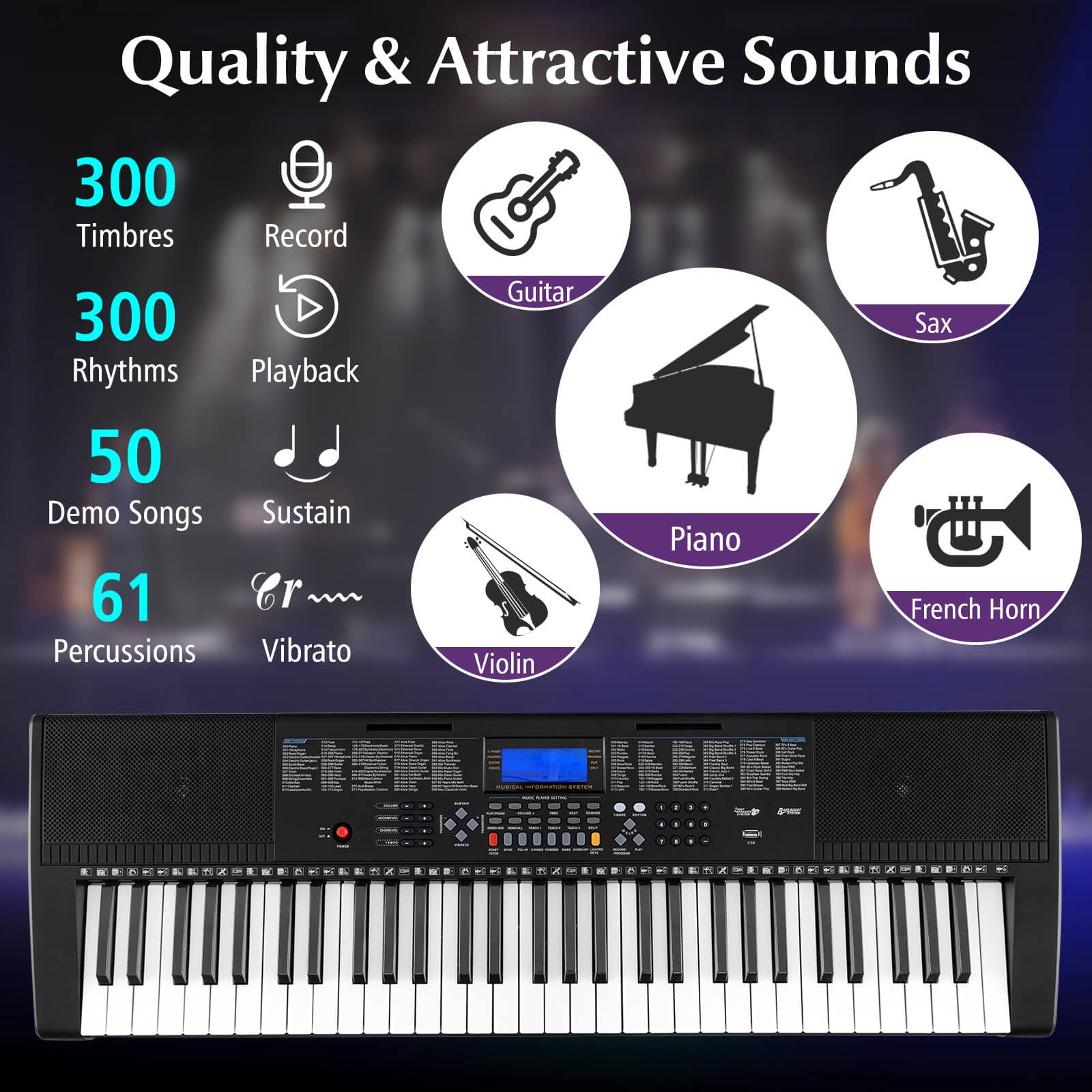 Infans 61-Key Electronic Keyboard Piano w/Lighted Keys Stand Bench Headphone