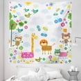 thumbnail image 1 of Cartoon Tapestry, Floral Background with Funny and Animals Giraffe Lion Monkeys and Butterflies, Fabric Wall Hanging Decor for Bedroom Living Room Dorm, 5 Sizes, Multicolor, by Ambesonne, 1 of 1