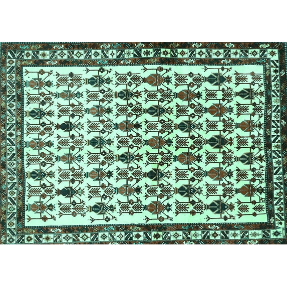 Ahgly Company Machine Washable Indoor Rectangle Persian Turquoise Blue Traditional Area Rugs, 5' x 7'