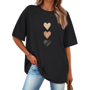 SUNBS Womens Oversized Graphic Tees - Love Heart Casual T-Shirts for Women Summer Tops