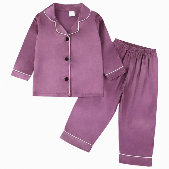 HFHAPW Girls Pajamas Satin Pajama Set Silky Pjs Long Sleeve Button Down Sleepwear Loungewear Sets for Kids,2-3 Y
