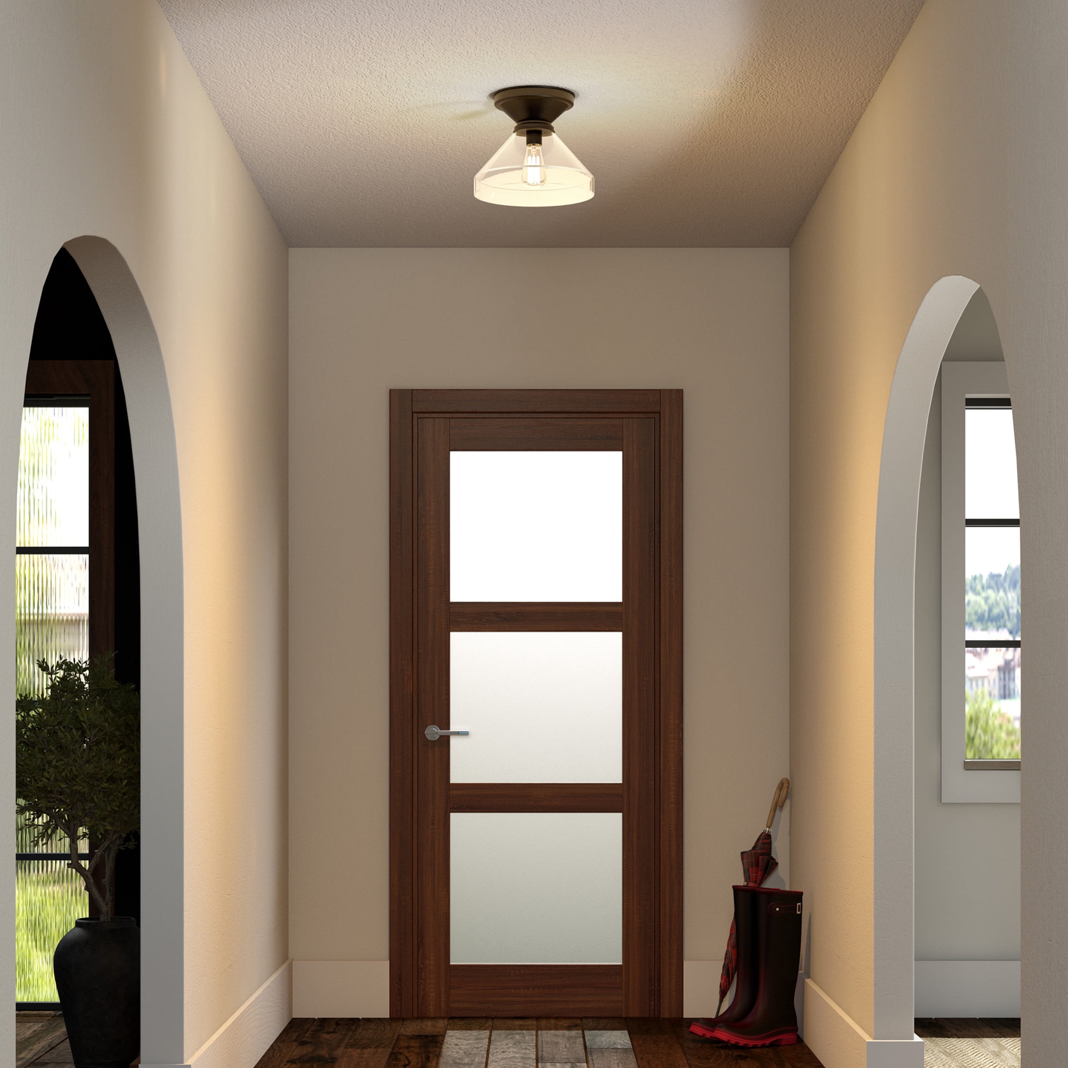 Evelyn&Zoe 12" Blackened Bronze Metal/Glass Semi Flush Mount