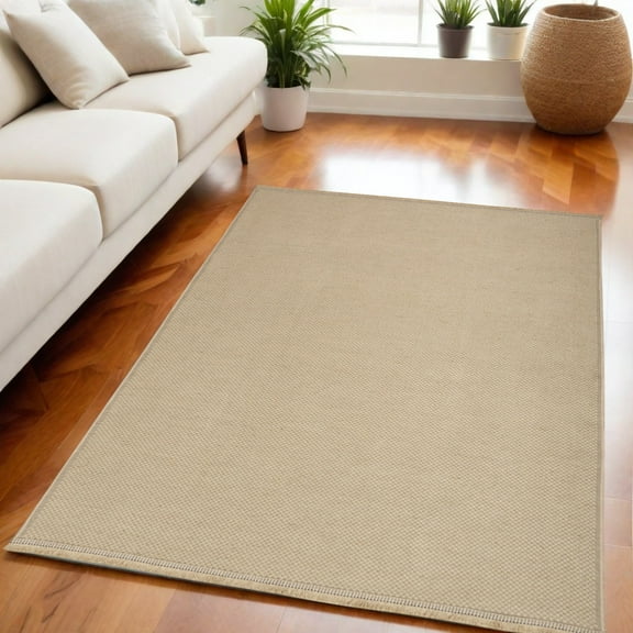 5' X 7' Natural Flatweave Non Skid Area Rug With Fringe
