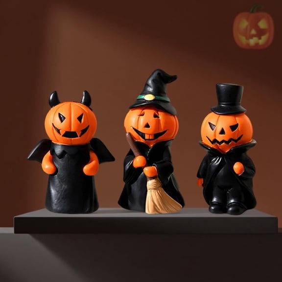 Set of 3 Mini Pumpkin People Figurines for Halloween Table Decor