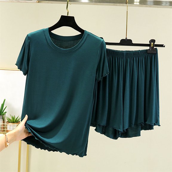 Wensltd Lightweight Pajamas for Women Sets 2 Piece Summer Soft Loose Crewneck T-shirt Sleepwear