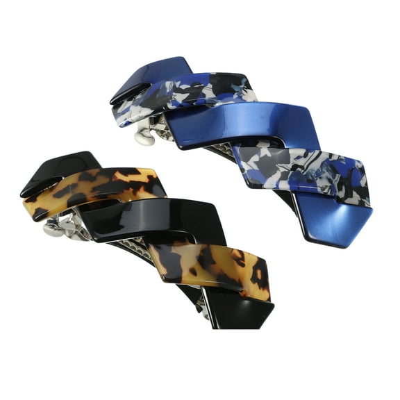 Unique Bargains 2 Pcs Hair Barrettes Tortoise Shell Hair Clips Acetate French Hair Barrettes for Thick Hair Blue Amber