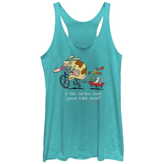 Women's Cow and Chicken Cartoon Makes Sense Racerback Tank Top Tahiti Blue Medium