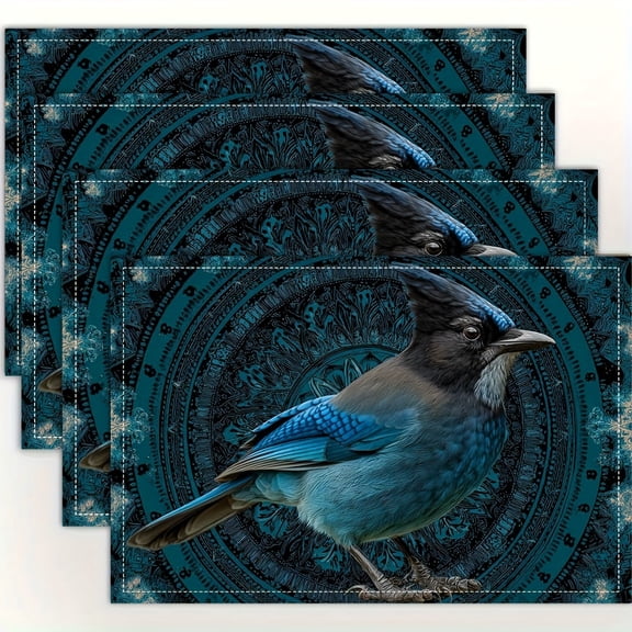 Of 4, Featuring a Magpie Mandala Design, These Placemats Are Stylish Table Mats Suitable for Dining Tables, Kitchens, Parties, Indoor Use, Holidays, Dinner Gatherings, And Home Decoration