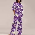 thumbnail image 3 of BWASD Womens Summer Pajama Sets 2 Piecee Plus Size Soft Floral Print Shorts Sleeve Top and Pant Breathable Sleepwear Summer Fashion Leisure Loungewear (S), 3 of 6