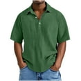 thumbnail image 1 of Dagugfen Tops for Men Plus Size Button Lapel V Neck Loose Solid Color Casual Work Short Sleeve Tee Shirts, 1 of 5