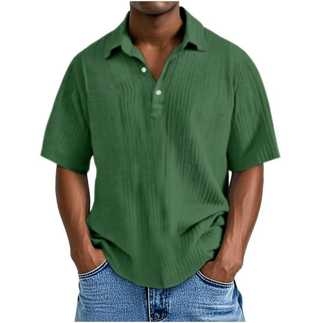 Dagugfen Tops for Men Plus Size Button Lapel V Neck Loose Solid Color Casual Work Short Sleeve Tee Shirts