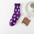 thumbnail image 4 of 4 Pairs Halloween Socks Women Teen Girls Novelty Pattern Crew Socks Halloween Gifts for Women Casual Comfy Women's Socks Purple One Size, 4 of 4
