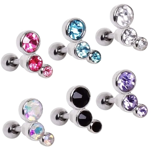 316L Surgical Steel Triple Round CZ Cartilage Earring