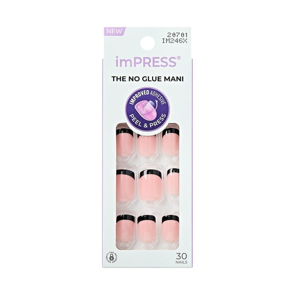 KISS imPRESS Design  Press on Nails, Forever Only, Black, Short Squoval, 30 Count