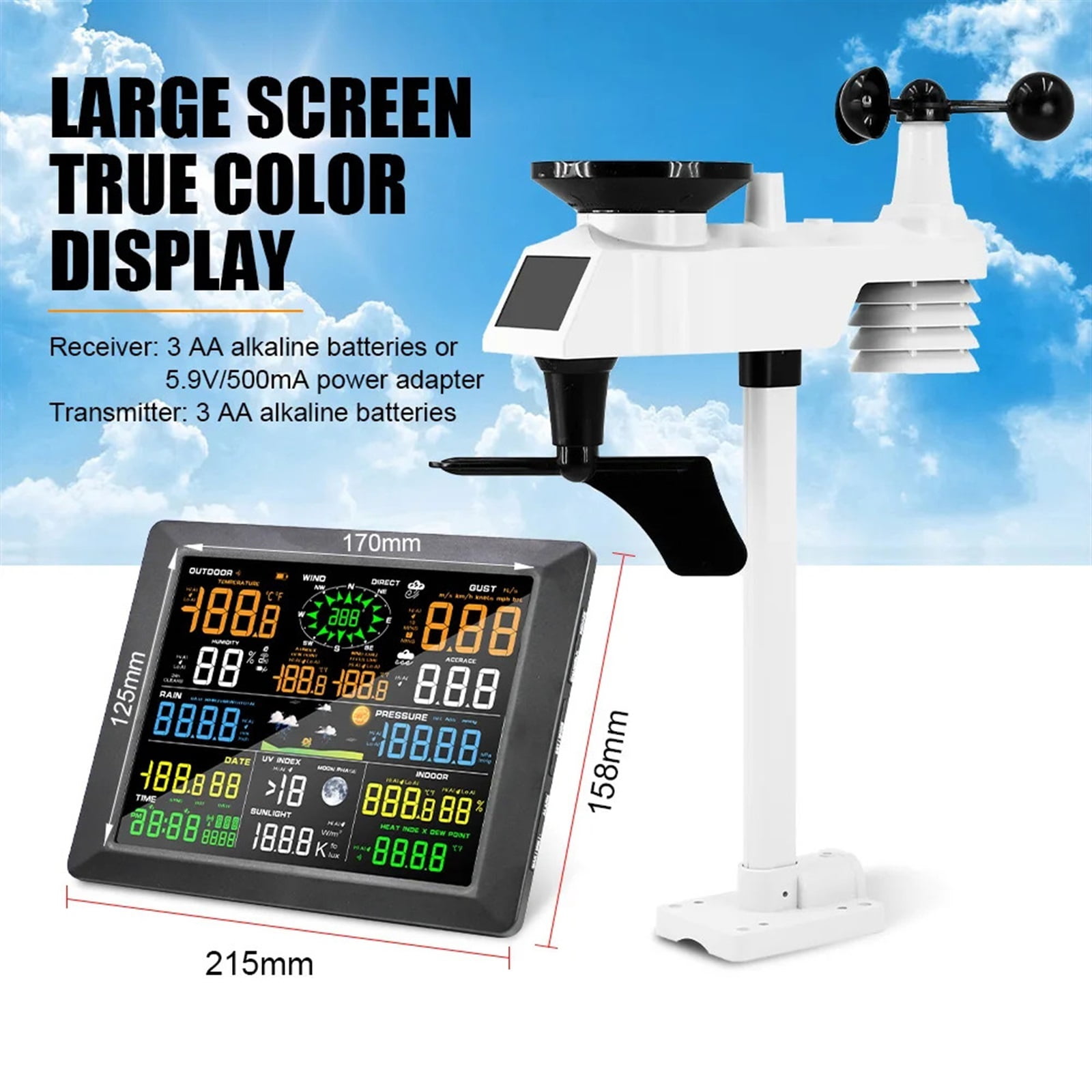 Professional 0310 Weather Station Internet Wireless With Outdoor Sensor Rain Gauge Weather Forecast Wind Gauge ,High Precision