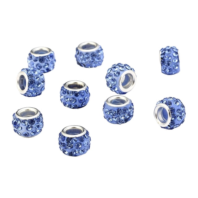 Rongfmy 10pcs European Spacer Beads Rhinestone Bracelet Jewelry Findings Blue