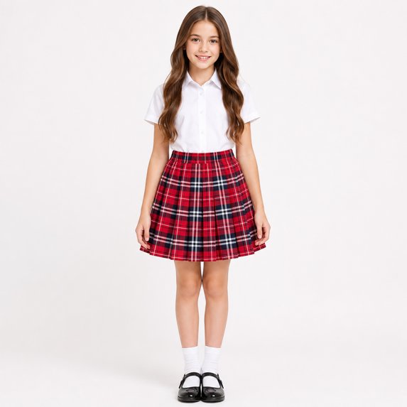 Girls Plaid Pleated Skirt Classic School Uniform A-Line Skirt Elastic Waist Tartan Skirt for Kids Teens Casual Daily Wear & School Outfit,120