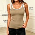 thumbnail image 5 of Yeaiivve Built In Bra Tank Tops for Women Color Block Sleeveless Undershirts U-Neck Ribbed Summer Tanks Casual Athletic Workout Tank Top Khaki XL, 5 of 7