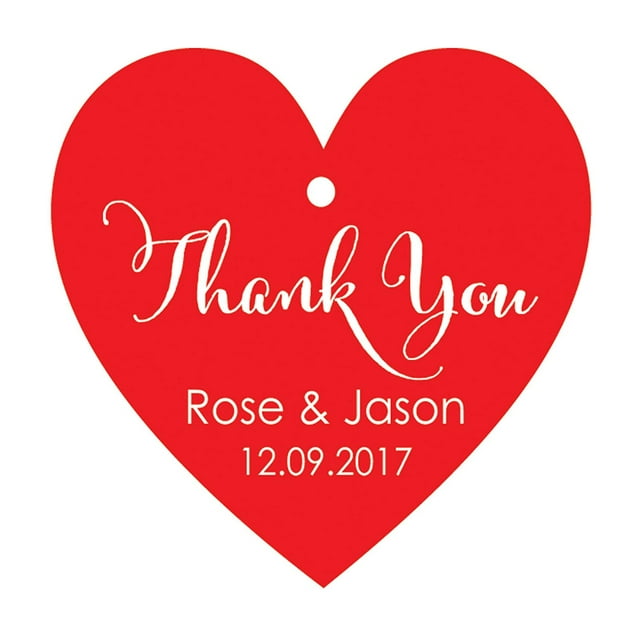 100 PCS Thank You Custom Made Heart Shape Hang Tags Personalized Wedding Favor Paper Tags