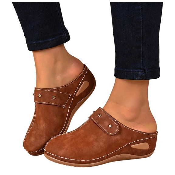HEWUQI Clogs for Women Casual Closed Toe Comfortable Slip on Mules Cushioned Non Slip Platform Dress Shoes for Walking Work Business Travel b-Brown Size 6.5