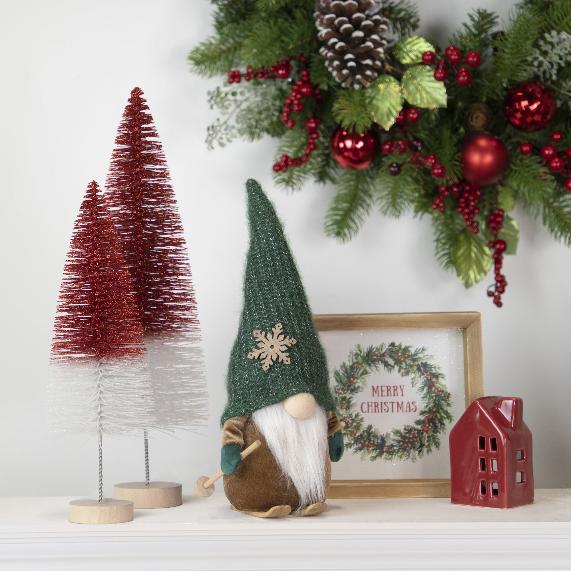 Northlight 12.5" Skiing Gnome with Green Knit Hat Christmas Decoration