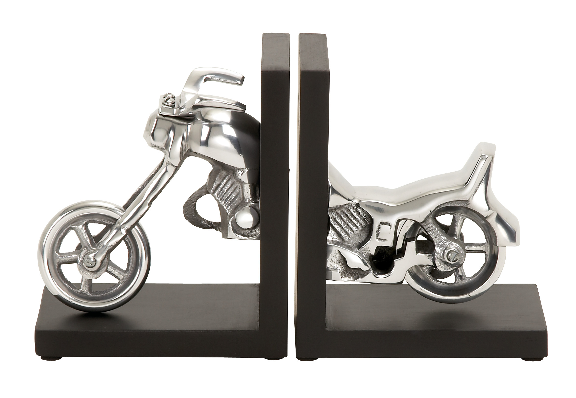 DecMode Aluminum Silver Contemporary Motorcycle Bookends, Set of 2