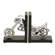 DecMode Aluminum Silver Contemporary Motorcycle Bookends, Set of 2