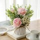 thumbnail image 1 of Decoración del hogar: ramo de rosas artificiales, rosas de seda, flores en maceta con pequeño jarrón de cerámica, decoración de flores falsas para mesas, hogar, fiesta, oficina, cocina, comedor, boda,, 1 of 6