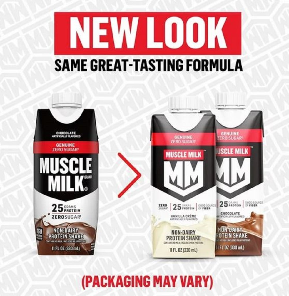 (3 pack) Muscle Milk Genuine Protein Shake Strawberries 'n Crème, 11 fl oz Carton, 4 Pk