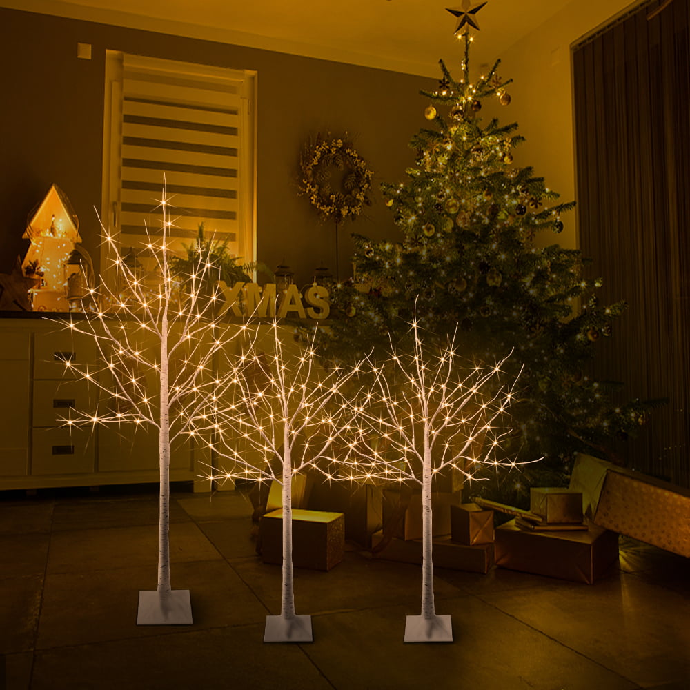 Warm White 160 LED Festive Christmas Silver Birch Dewdrop Tree 180cm 6ft 