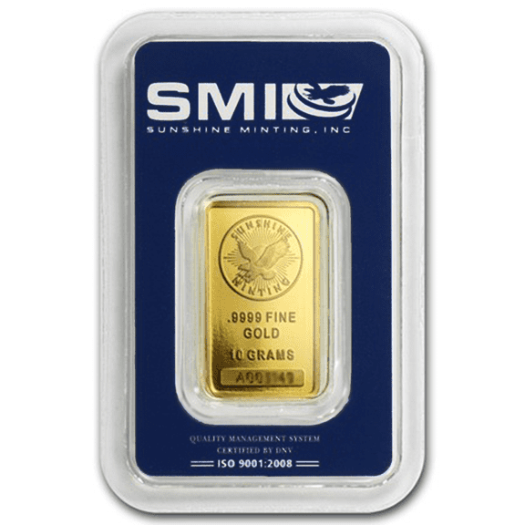 Collectible 10 Gram Sunshine Mint .9999 Fine Gold Bar In Assay Mint Mark SI