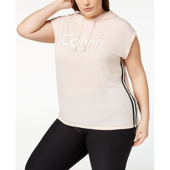 Calvin Klein Performance Plus Size Sleeveless Cropped Hoodie Seashell 1X